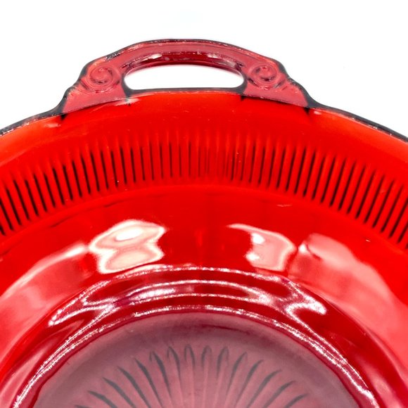 Anchor Hocking Coronation Ruby Red Depression Glass Serving Bowl w Handles 9.5” - Picture 3 of 9